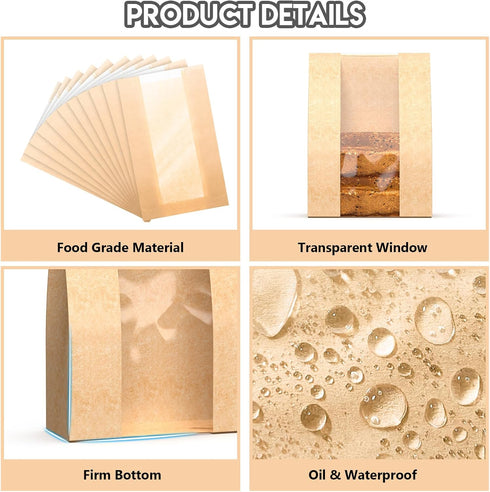 Loegnry 50 50% 13.7 8.3 inch 75 Pcs Bread Bags for Homemade Bread - Thicker Sourdough Paper Bags With Window - x Bakery