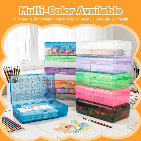 Kcjdd Personalized Pencil Box,Clear Hard Pencil Case with Stickers for Back to School,Plastic Marker Crayon Box