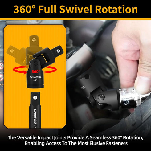 Set 19-Piece 50BV30, Set, 1/2" 1/4" 3/8 GRENPRO Impact Socket Extension Socket Extension Bar, Swivel Universal Joints