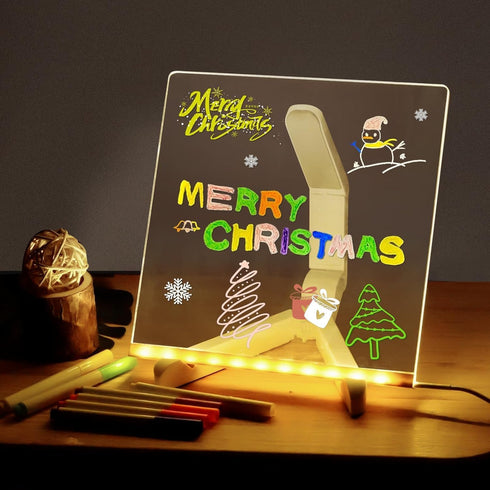 LED Note Board with Colors, Glowing Acrylic Message Marker Board, Illuminating Dry Erase Board, 7.9" x 7.9" Stand