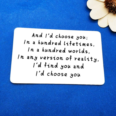 Engraved Wallet Insert Card Gifts for Husband from Wife, Anniversary, Valentine's, I'd Choose You Metal Cards
