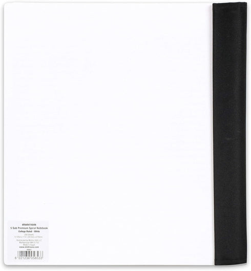 Mintra Office Durable PREMIUM Spiral Notebook, White, 5 Subject, 8.5in x 11in, Fabric Covered Coils