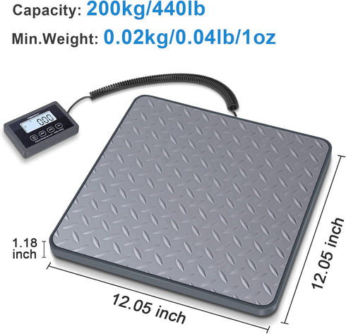 THINKSCALE Shipping Scale, 440 lbs/1 oz Digital Postal Scale with Hold/Tare/LCD Display, Battery & AC Adapter Included