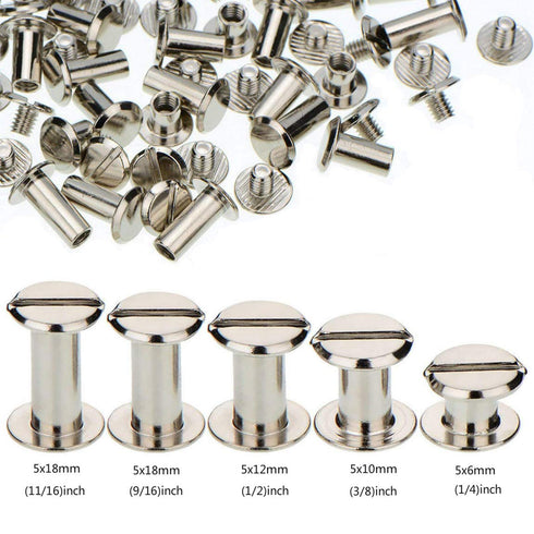 Chicago Screws Binding Screw Leather Screw Nail Rivet Button Solid Belt Tack - Silver M5x1/4 to 11/16 Inches