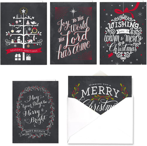 Celebrate the Season Christmas Card Assortment Pack - 25 Greeting Cards Set with 5 Holiday Designs and White Envelopes