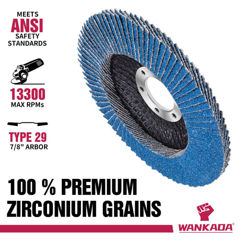 40/60/80/120 Mixed Grit Zirconia Flap Disc 4-1/2" x 7/8-Inch, Pack of 10 for Stainless Steel Grinding