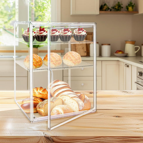 Generic 15.5 11.4 9.8 Inch 4-Tier-Party Countertop,Adjustable x x Display Case, Bakery Display Case Clear Bread Storage