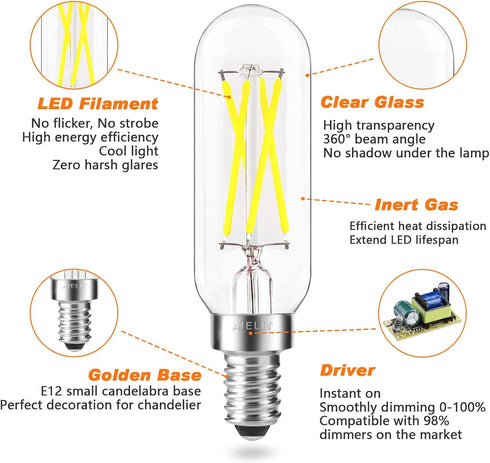 Dimmable T8/T25 Bulbs 40 6000K, 400 4W T6 E12 Bulb, Bulb 4-Pack LED Light Watt Equivalent, Cool White Lumens, Tubular