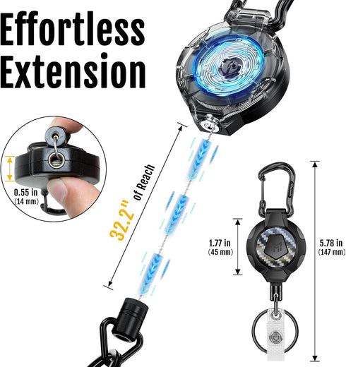 MNGARISTA 2-Pack Heavy Duty Retractable Keychain, 10 OZ Carbon Fiber ID Badge Reel with Clip Strap
