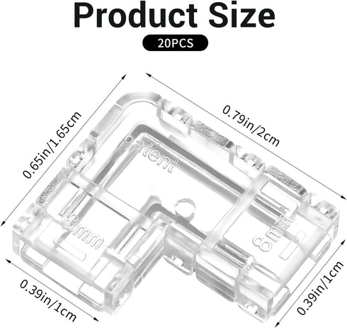 WJIAAA 20 2Pin 8mm Pcs LED Strip Connectors, L Shape LED Light Connector for Single Color COB, No Welding Transparent