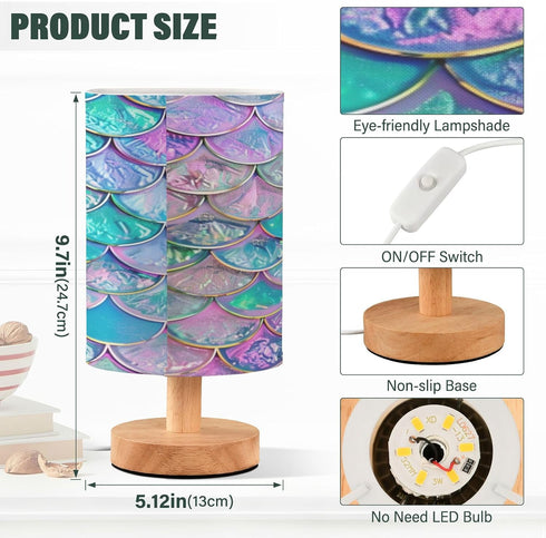 ALAZA Iridescent Mermaid Scales Table Lamp for Bedroom USB Port Bedside Lamp Small Nightstand Desk Lamp for Girls Boys