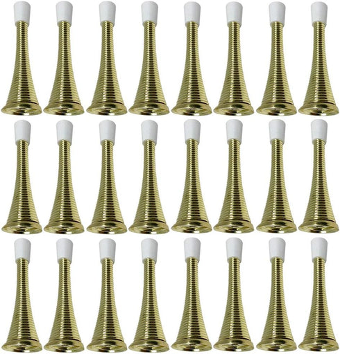 Litepak Spring Door Stop, 3" Heavy Duty Stopper Steel with Plastic Bumper (Brass Plated, 24 Pack)