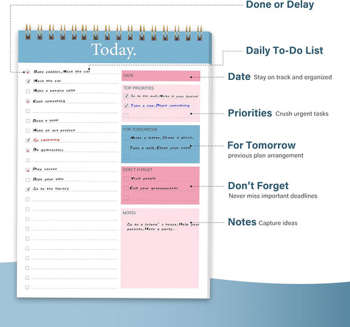 To Do List Notepad - Daily Planner Notepad Undated 52 Sheets Tear Off, 6.5" x 9.8" Checklist Productivity Organizer with Hourly Schedule for Tasks by GOLDPEI