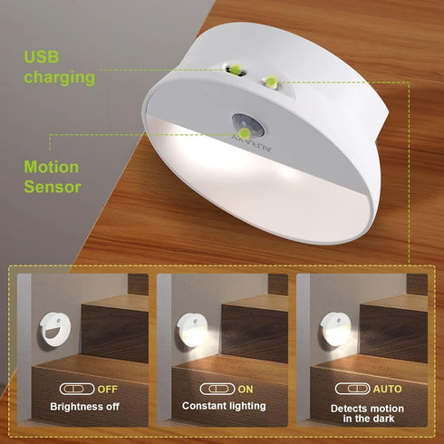Bathroom(6 Pack) AURAXY Rechargeable Motion Sensor Night Light, Battery Night Lights LED Cool White Magnetic Stick-on
