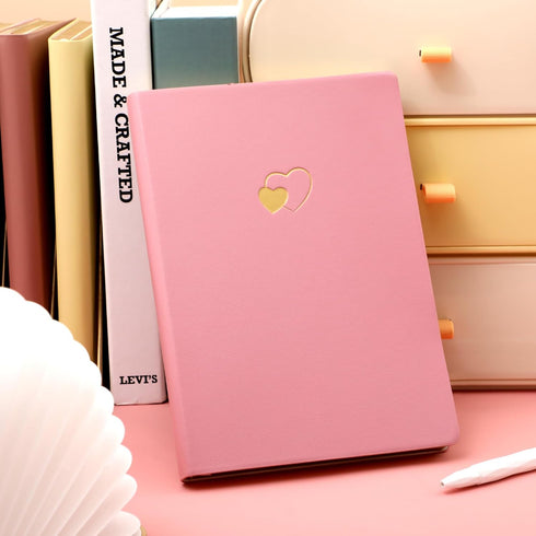 CAGIE Cute Diary Journal for Women and Girls A5 Lined Journals for Writing with Heart-Shaped Soft Cover Journal with 256 Gold Edged Pages, 5.9 × 8.3 Inches, Pink