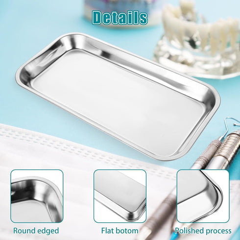8 Pcs Surgical Tray, 8.6''x4.7''x0.8'' Metal Tray, Stainless Steel for Medical, Dental, Lab Supplies