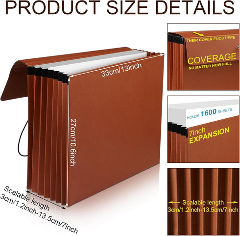 Chuangdi 5 Pcs Expanding File Wallet | Heavy Duty Box of 8 Brown File Folders | Letter Size File Organizer
