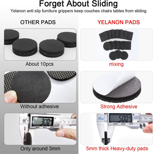 Yelanon Non Slip Furniture Pads - 78pcs (1+2+3+4)” Self Adhesive Rubber Feet for Furniture Legs, Anti Slide Protector