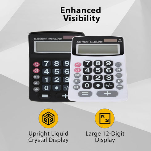 Lily' Home Jumbo 12 Digit Desktop Calculator, Solar Power, Large LCD Display, Easy-to-Read Tilted Design