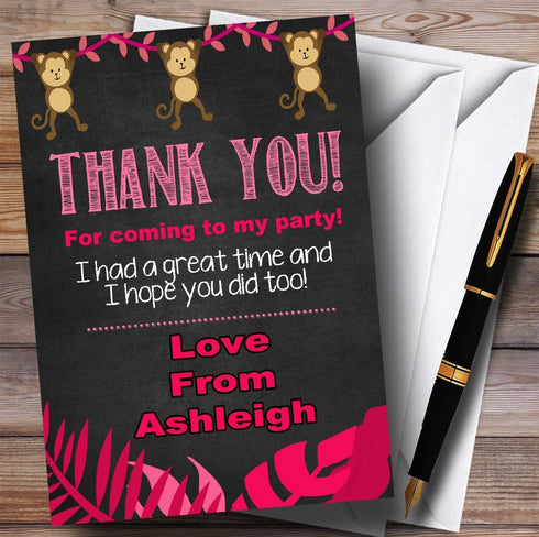 The Card Zoo Pink Chalk Style Swinging Monkey Jungle Party Thank You Cards