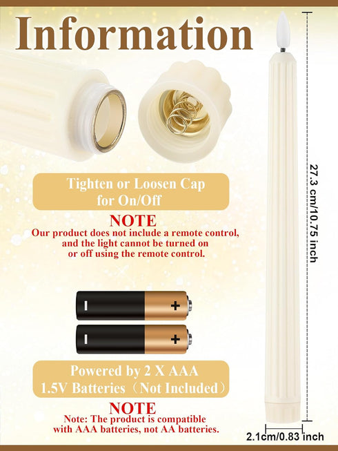 36 White,0.8x11 Inches,Roman Treela Pieces Flameless Taper Candles Flickering Faux LED Battery Operated Electric Fake