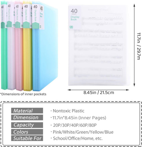 Phyxin 40 Pockets Plastic Presentation Book - Document Organizer for Music Sheets, 5 Pack