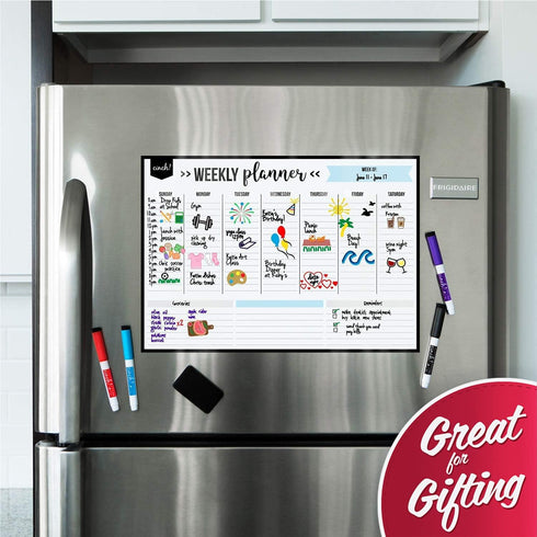 cinch! 17x12-Inch Magnetic Weekly Planner/Calendar for Fridge - Stain Resistant Dry Erase Whiteboard with Markers
