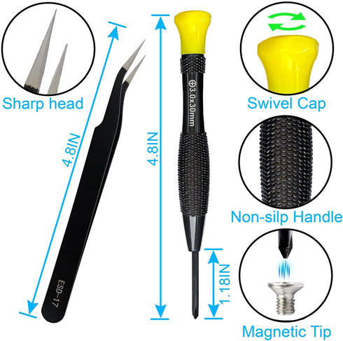 18PCS Mini Precision Screwdriver Set with Case, Magnetic Small Flathead Phillips Pentalobe Torx Kit for Repairing