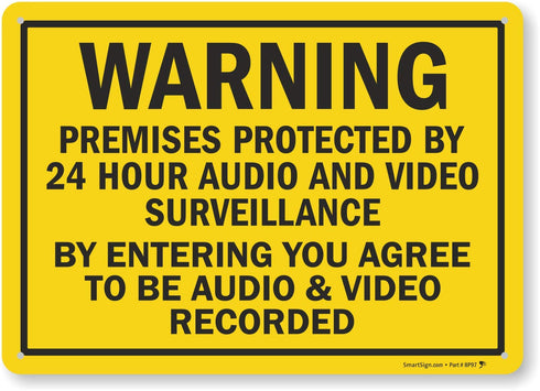SmartSign 10"x14" Warning Sign - 'Premises Protected By 24 Hour Audio/Video Surveillance'