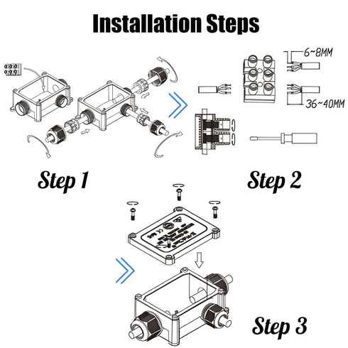 IP68 3 Waterproof Junction Box, Way Outdoor Electrical Box with Terminal Block and Screwdriver, Plastic Cable Connector