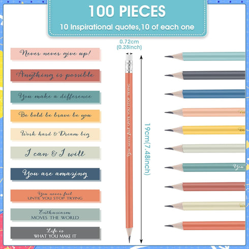 Sabary 100 Pcs Inspirational Pencil Bulk Colorful Mood Pencil Student Gift from Teacher Motivational Saying 2 HB Wood Pre Sharpened Pencil Back to School Gift for Kindergarten Kids by Sabary