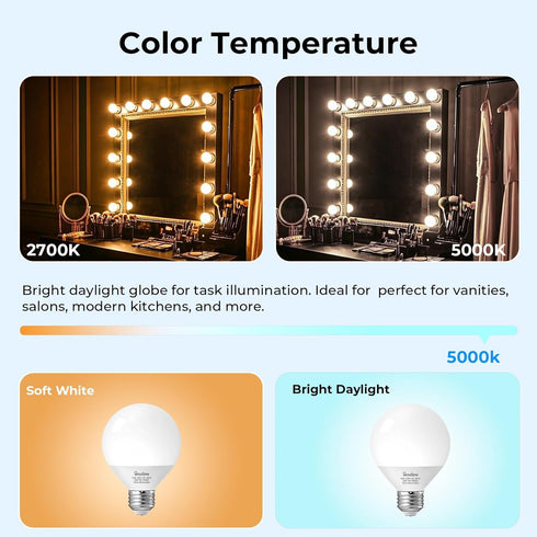 Bulbs G25 Bulbs 60W 5000K 800LM, E26 Non-Dimmable, 8-Pack GvvooHome Vanity Light for Bathroom, LED Globe Light