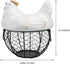 jojofuny Portable Chicken-shaped Storage Basket with Lid, Iron Art Fruit and Vegetable Organizer Box, White with Gold
