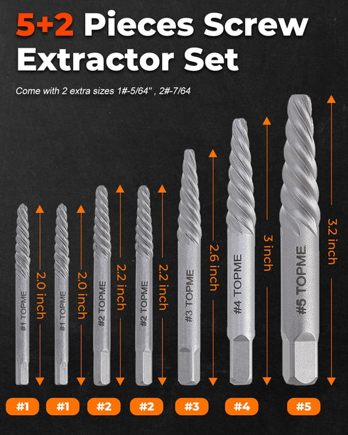 Set, 7PCS Set, Screw Extractor Easy Out Screw Extractor Stripped Screw Extractor for Removing Damaged Screws, Broken