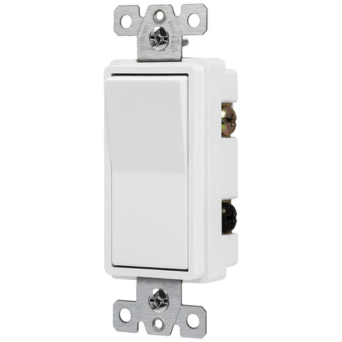 ENERLITES Single Pole Decorator Paddle Light Switch, Commercial Grade, 20A 120V-277V, Grounding Screw, Back Insert and Side Terminals, 91200-W, White