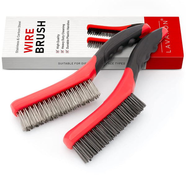Lavaxon Wire Brush Set-Heavy Duty Stainless & Carbon Steel Bristles with Plastic