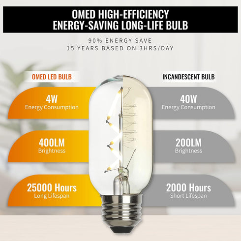 Fishbone LED Filament Vintage Edison Light Bulbs, T45/T14 E26 4W Antique Tubular, 400LM 4000K, 6 Pack