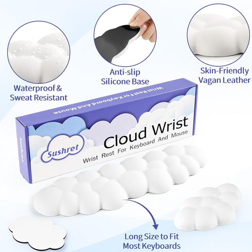 Set Setup/Computer Sushret Cloud Wrist Rest Keyboard, Cloud Keyboard Wrist Pad with PU Leather Memory Foam, Cute Arm