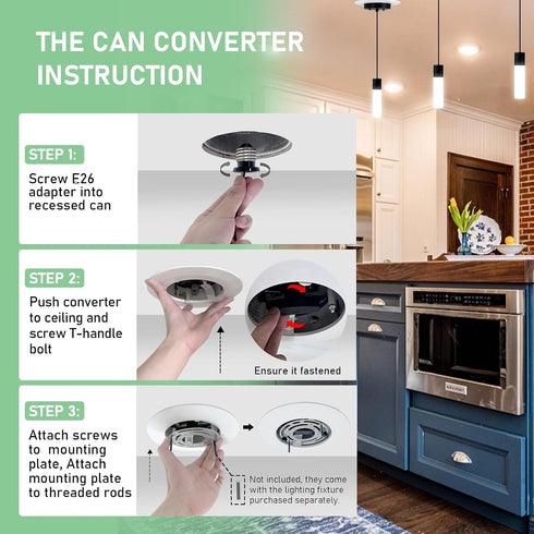 5/6" Room,1 Pack Soliseed Recessed Can Light Conversion Kit to Ceiling Light Fixture, Pendant & Hanging Light and Fan