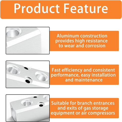 GASHER 1PCS Aluminum 8 Way Pneumatic Manifold, 10 Port Air Distribution Block Splitter, 1/4" Output, 1/2" Supply