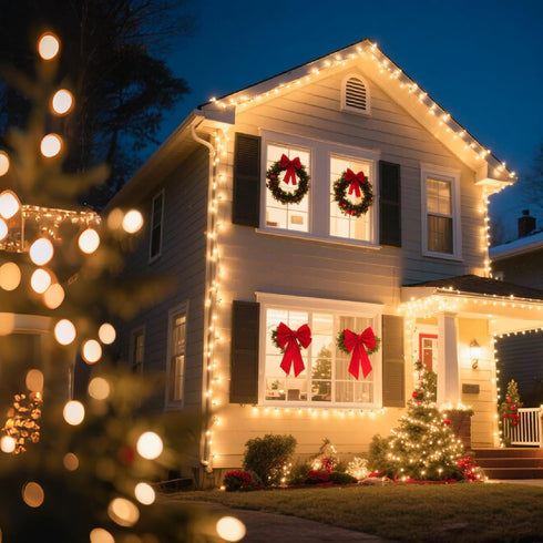 C7 25FT 27 Bulbs Outdoor Christmas Lights, Warm White Vintage String Lights with Clear for Patio, Garden, Eaves