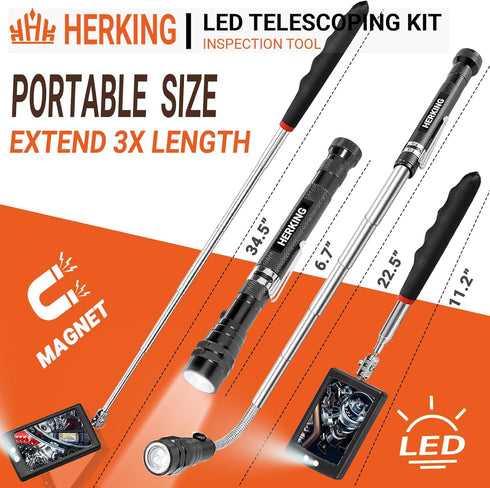 Magnetic Pickup Tool and Extendable Mirror - Telescoping Magnet Flashlight, Great Gifts for Men and Women