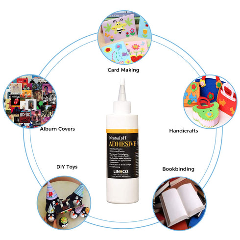 LINECO Neutral pH Adhesive 8 Oz, Acid-Free, All-purpose Glue, Dries Clear for Bookbinding and Crafts