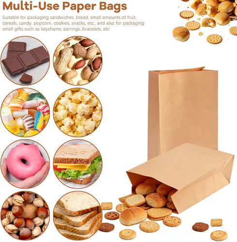 50 Pack 4 Lb 9.57" 5.12"3" BadenBach Brown Paper Lunch Bags, Small Bread Bags Bulk, Heavy Duty Kraft Paper Sacks