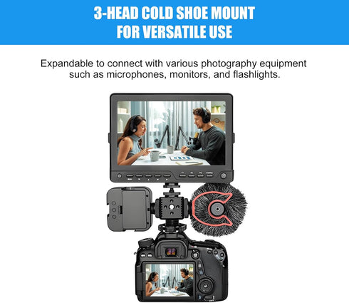 3 1/4"-20 Port Cold Shoe Mount Adapter with Thread for Camera Cage Flash LED Monitor Microphone, Aluminum Camera Triple