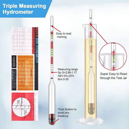 6 Teenyyou Auto Siphon Mini and Triple Scale Hydrometer, Feet of Food Safe Tubing & Clamp and Plastic Test Jar, Brix