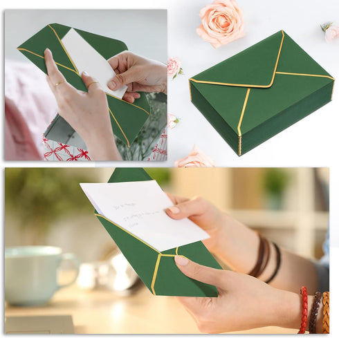 Teling 100 Pack A7 V Flap Envelope Invitations, 5 x 7 Fancy Envelopes with Gold Border for Bridal Shower Wedding