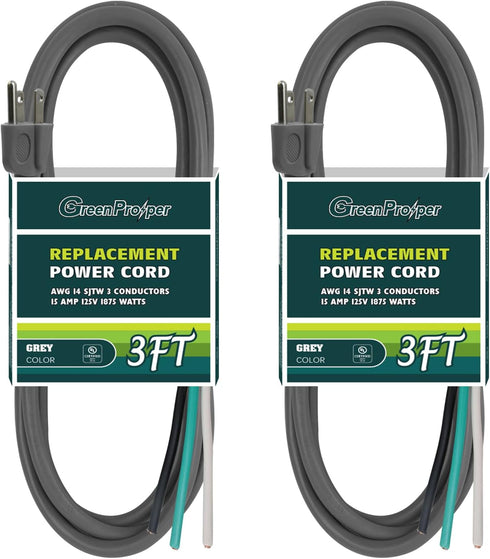 Industries Inc 3-Wire Appliance and Power Tool Cord, 3 ft, 14 AWG, 15A/125V AC, Grey, 2 Pack