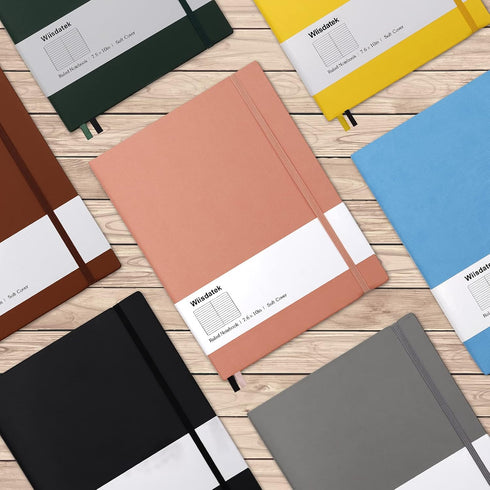 B5 College Ruled Notebooks, 2 Pack, 376 Numbered Pages, 100gsm Thick Lined Paper, Soft PU Leather Cover, 7.6 x 10 inch,