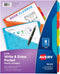Avery Durable Plastic 8 Tab Write & Erase Dividers with Pockets for 3 Ring Binders, Multi Brights, Works with Sheet